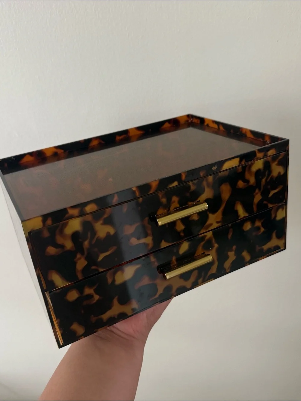 Tortoiseshell Two-Drawer Jewelry Organizer Box